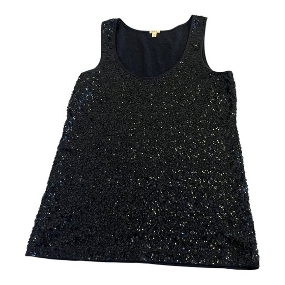 J Crew Dark Blue Sequin Tank Top Size Small Scoop Neck Sleeveless Party Blouse - Picture 1 of 6